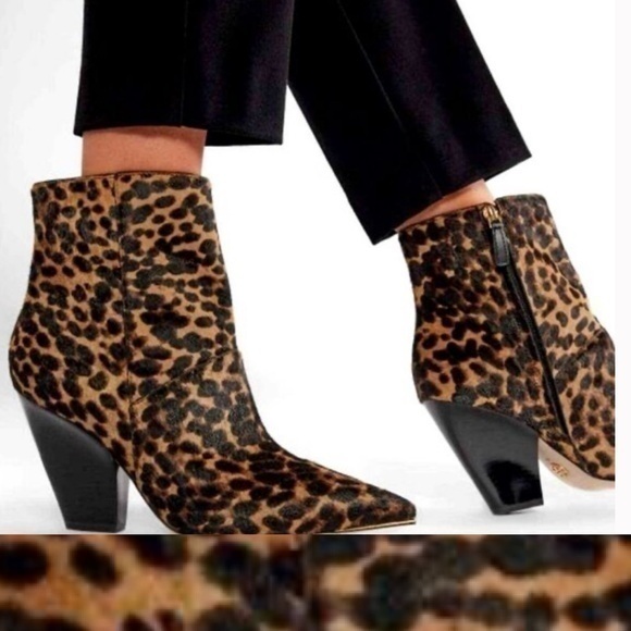 Tory Burch Leopard Print Heeled Booties Size 5 - Picture 1 of 8